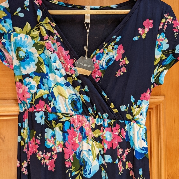 PinkBlush Flowered Navy Maternity/Nursing Dress - Picture 2 of 3